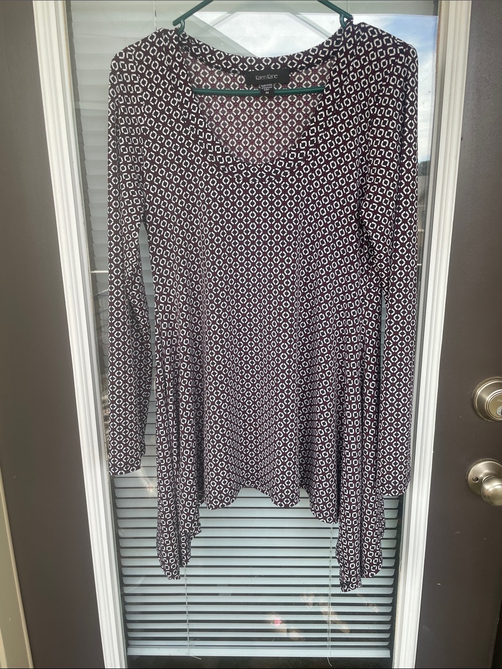 Karen Kane Black, Burgundy, and White Geometric Long Sleeve Top-M